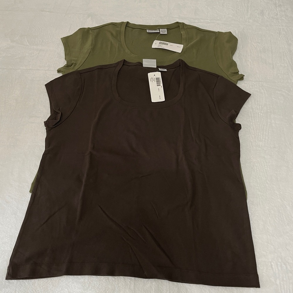 New with Tags Chicos Deep Woods Green Limbo T Shirt Size 3 Casual Short Sleeve‎